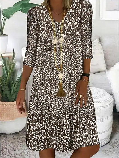 Abito estivo da donna stile principessa con motivo floreale, maniche 3/4, abito midi casual, comodo e alla moda