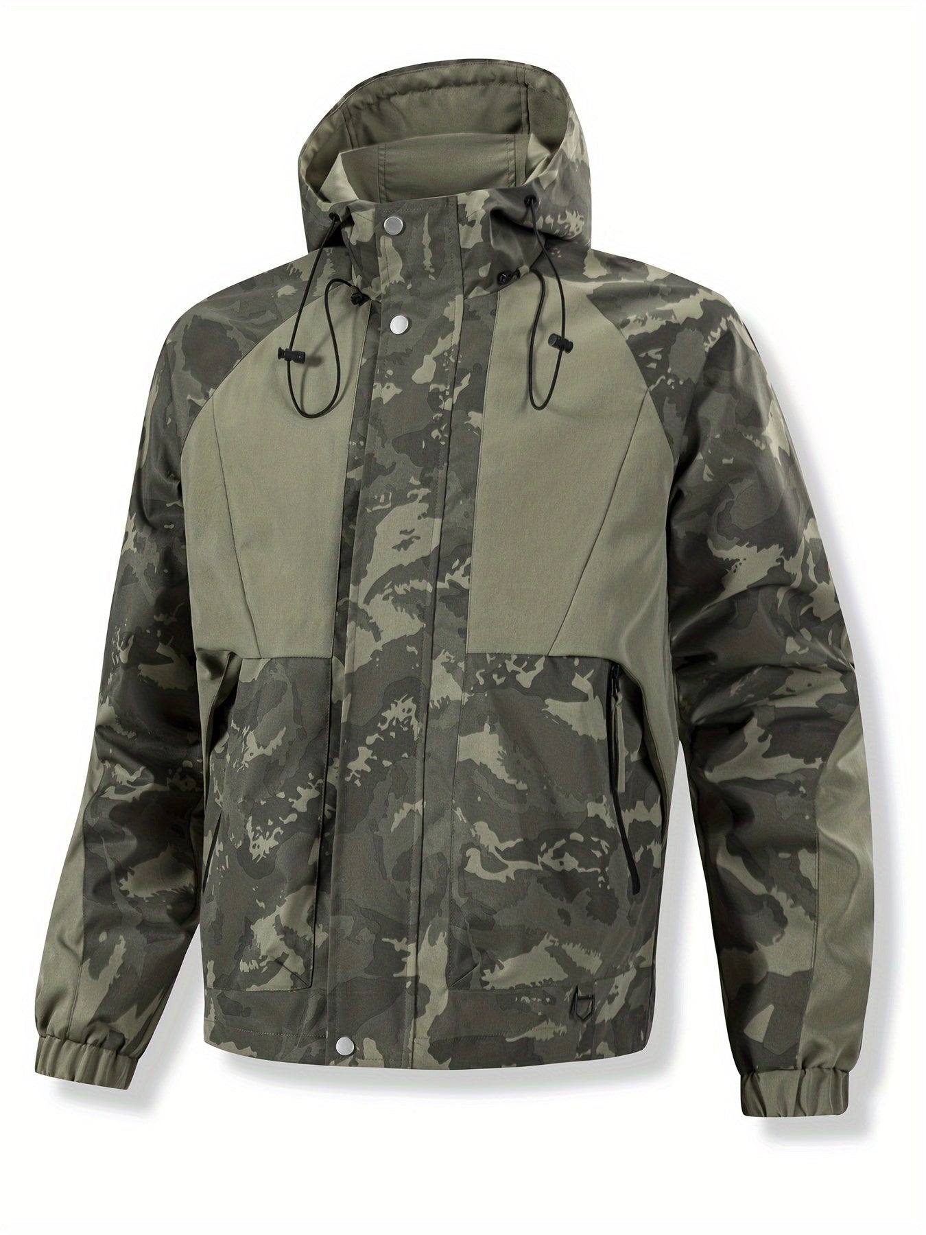 Chaqueta unisex para exteriores, camuflaje verde, con capucha y cremallera