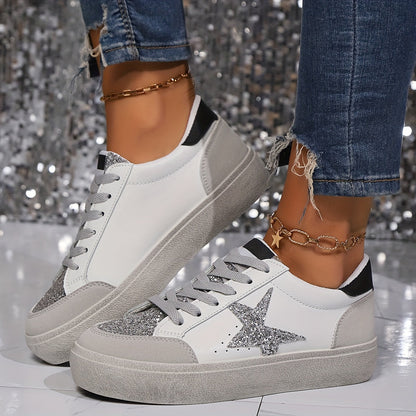 Sneaker da donna in stile street con stella glitterata e plateau – Scarpe casual alla moda