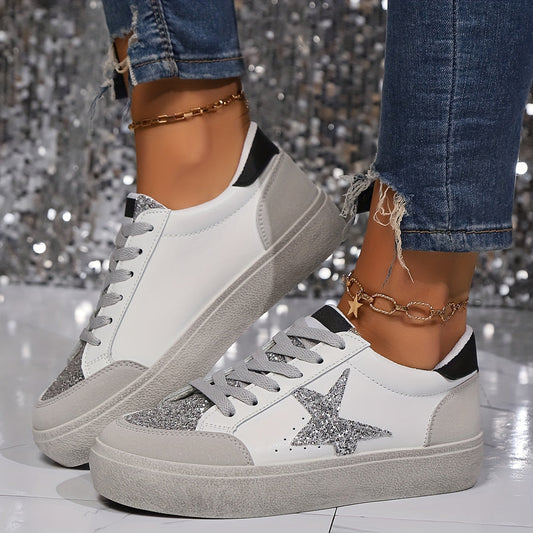 Zapatillas de mujer estilo urbano con estrella brillante y plataforma – Calzado casual a la moda