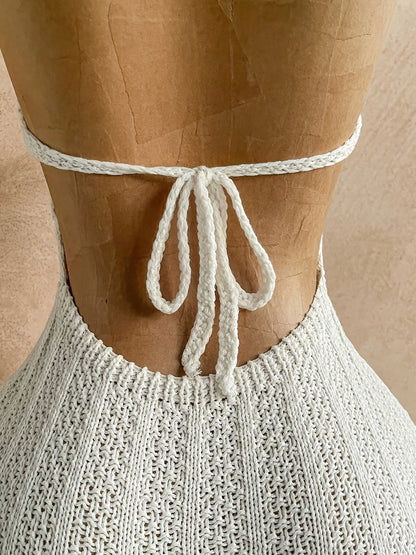 Mono de playa de crochet para mujer con escote en V y cuello halter – Jumpsuit bohemio de verano para vacaciones y playa