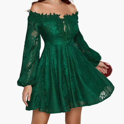 Dames Off-Shoulder kanten jurk elegant A-lijn lente- en zomerjurk feest cocktail