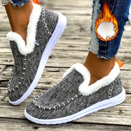 Damen gefütterte Mokassins Grün mit weißem Plüschrand Loafer