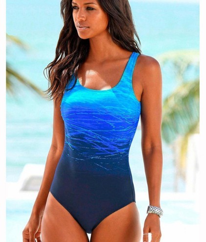 Damen Badeanzug Einteiler mit Rücken-Crisscross und Farbverlauf – Modischer Schwimmanzug für Strand und Pool