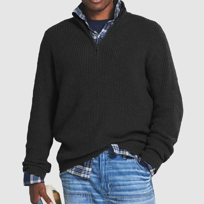 Męski sweter dziany business-casual ze stójką i zamkiem – Modny look na czas wolny i do biura
