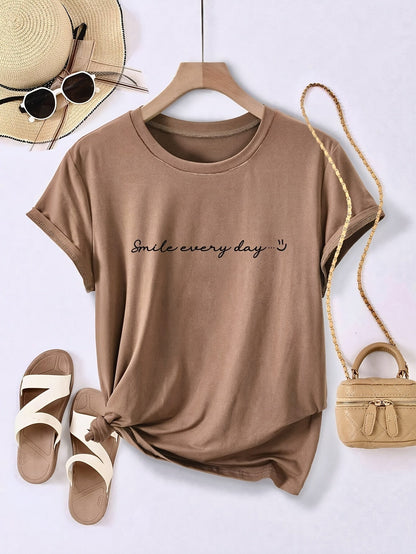Damen T-Shirt mit Slogan-Print und lässigem Stil – Perfekt für Freizeit und Sommer