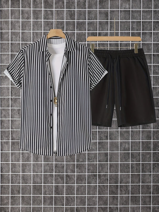 Set estivo da uomo – Outfit alla moda in 2 pezzi con camicia a maniche corte e pantaloncini, tempo libero e vacanze
