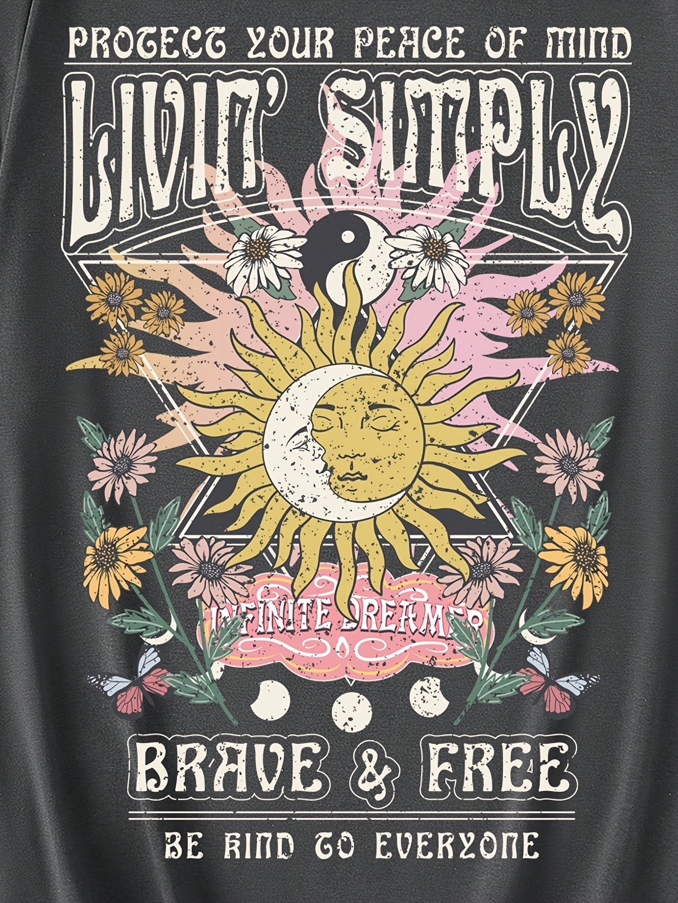 Dame Vintage Grafisk T-skjorte – Boho-stil, Modig & Fri, Kortermet, Sommer