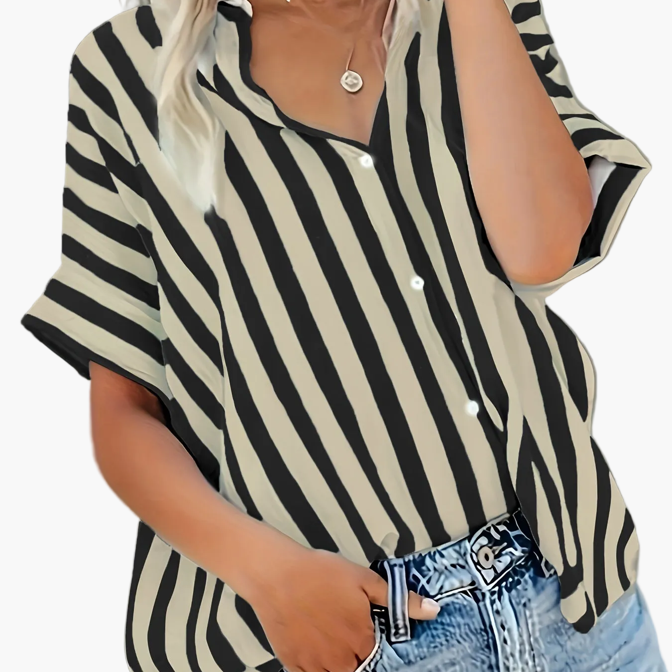 Dame afslappet stribet oversize bluse til sommer – elegant fritidsstil