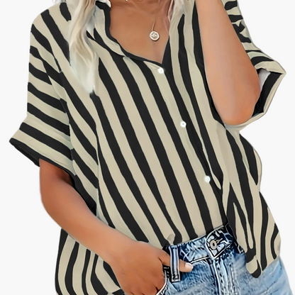 Dame afslappet stribet oversize bluse til sommer – elegant fritidsstil