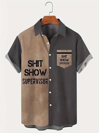 Herren Vintage Statement-Hemd Kurzarm – Humorvolles Freizeitshirt 'Shit Show Supervisor' für Sommer & Party