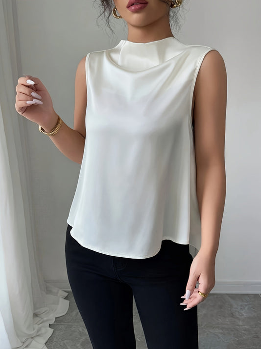 Blusa elegante sin mangas para mujer con cuello cascada para oficina y eventos nocturnos