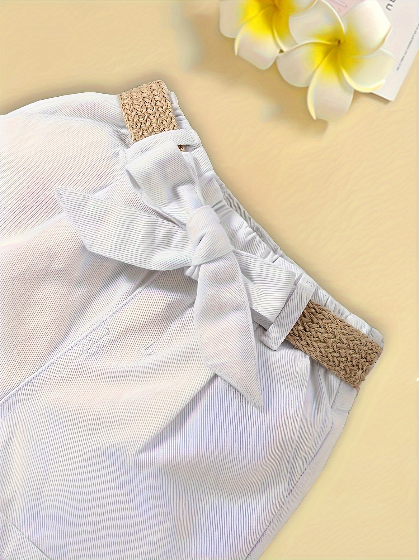 Dame paperbag-shorts i high-waist-stil med sløjfe og flettet bælte – moderigtige til fritid og ferie