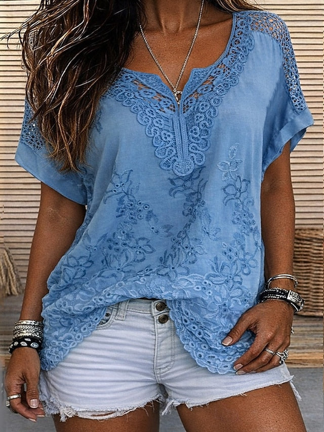 Blouse voor dames met V-hals en korte mouwen