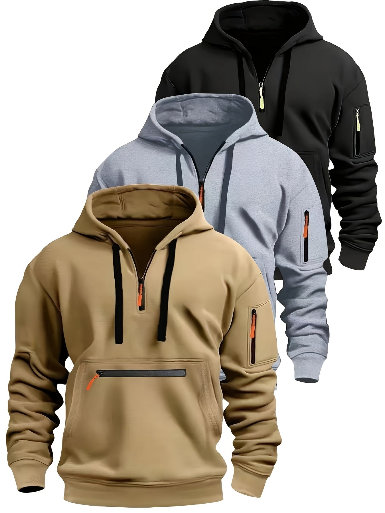 Felpa unisex con cappuccio, mezza zip e tasche con cerniera