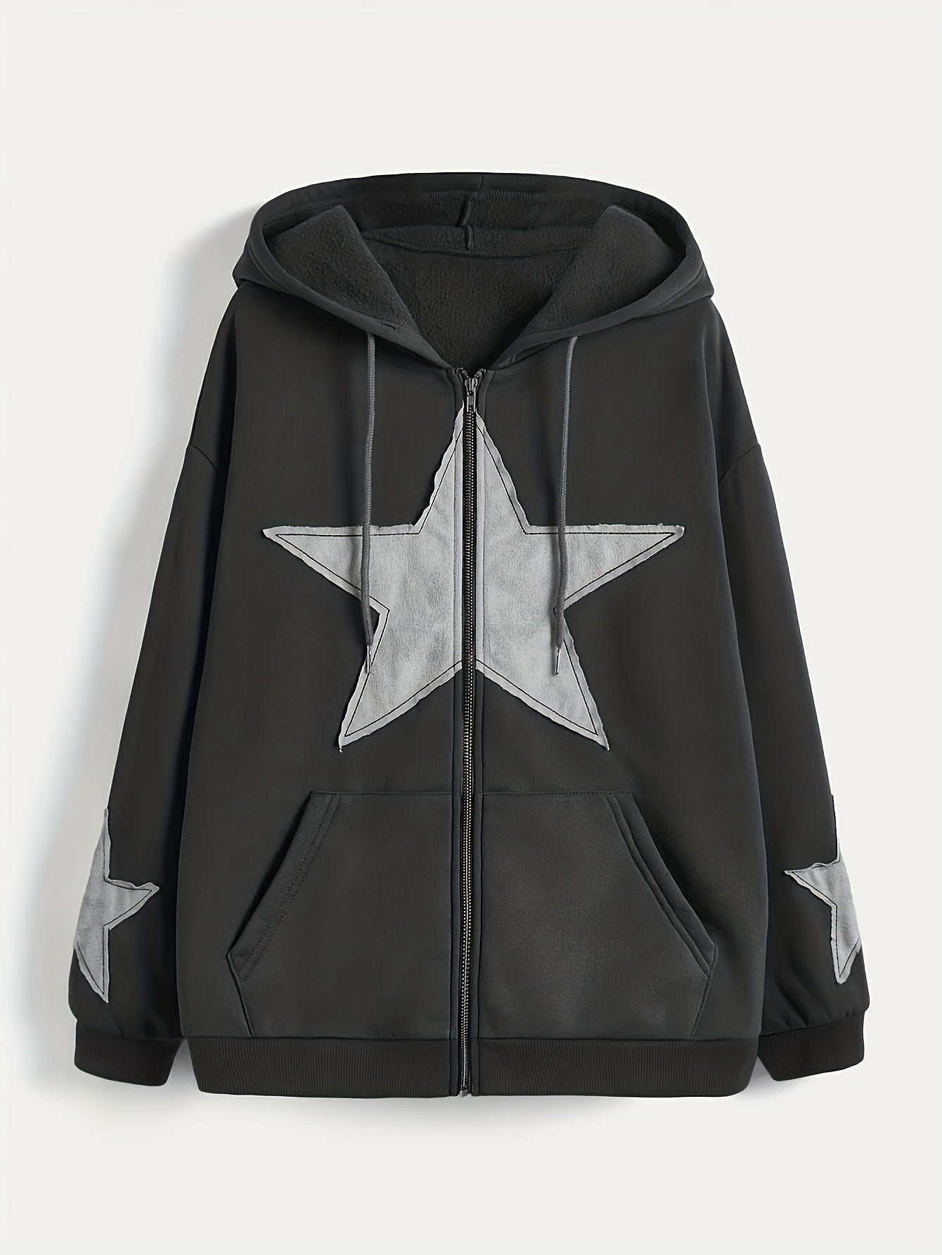 Kapuzenjacke mit Reißverschluss und Sternapplikationen – Lässiger Unisex Hoodie