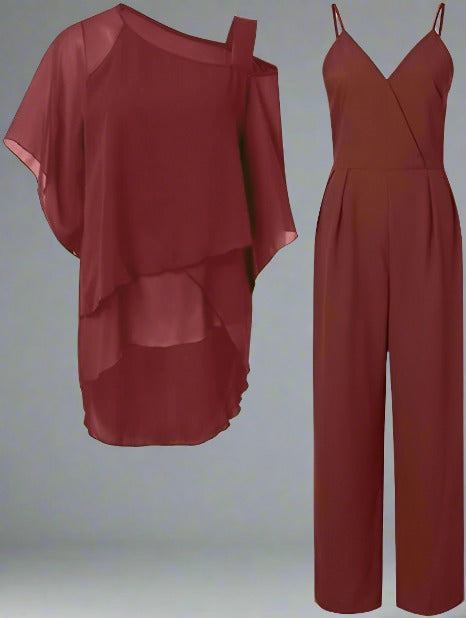 Damen Elegantes Zweiteiler Set mit Asymmetrischem Oberteil – Modischer Hosenanzug für Büro, Alltag & Feste