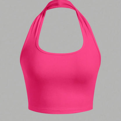 Dame Halterneck Croptop med åben ryg – Moderne sommerbasic til fritid og fest