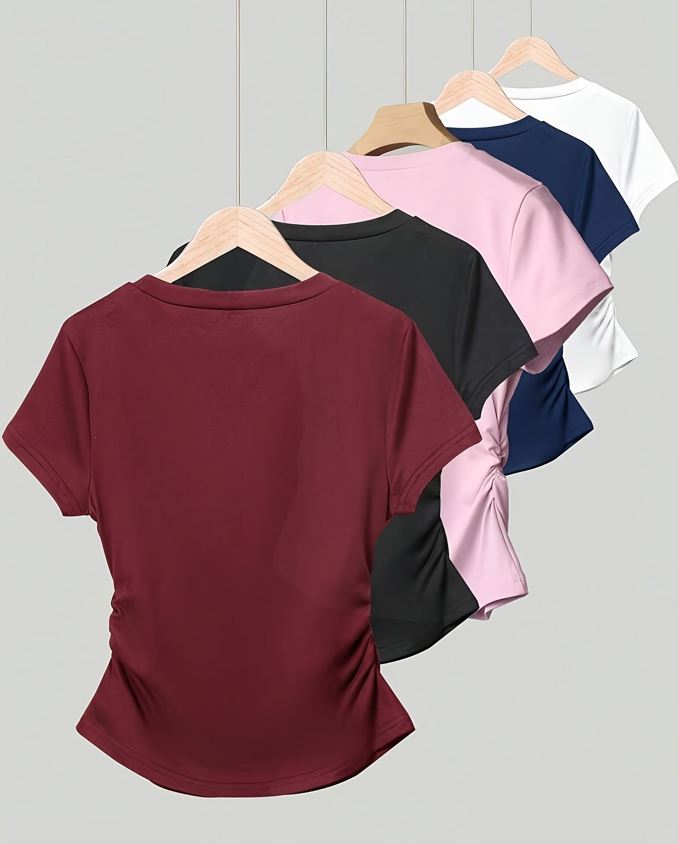 Damen Basic T-Shirt mit Rundhalsausschnitt und Raffung – Alltag & Freizeit