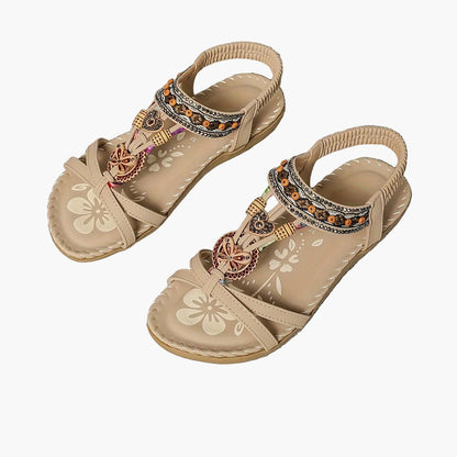 Sandalias bohemias para mujer con decoración étnica de perlas y plantilla cómoda – Tendencia de verano y ocio