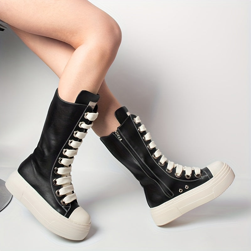 Botas de plataforma alta negras con cordones y cremallera