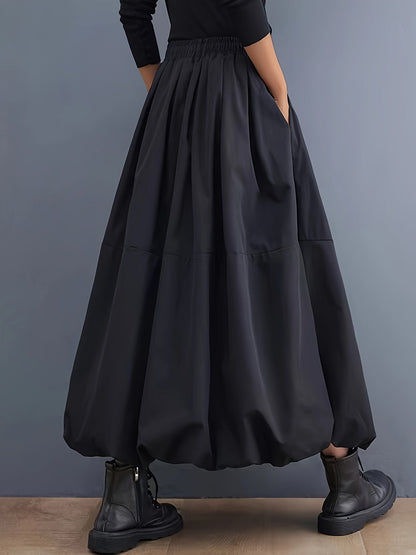 Damska spódnica maxi z szerokim krojem balonowym i kieszeniami – elegancki streetwear na wiosnę i lato