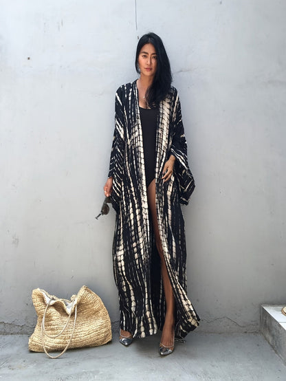 Dame maxikjole kimono-stil for ferie og strand, elegant overtrekksdesign