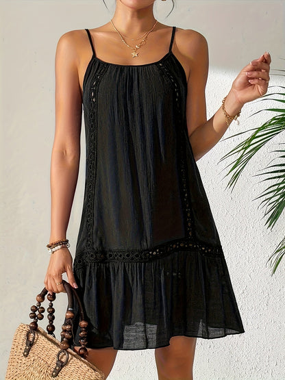 Damen Sommer Strandkleid mit Spitzen-Details und Spaghettiträgern – Lockerer Freizeit-Look