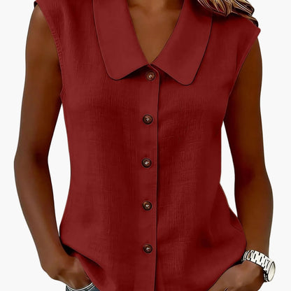 Blouse sans manches pour femme avec patte de boutonnage et grand col – Style décontracté élégant pour le quotidien et le bureau