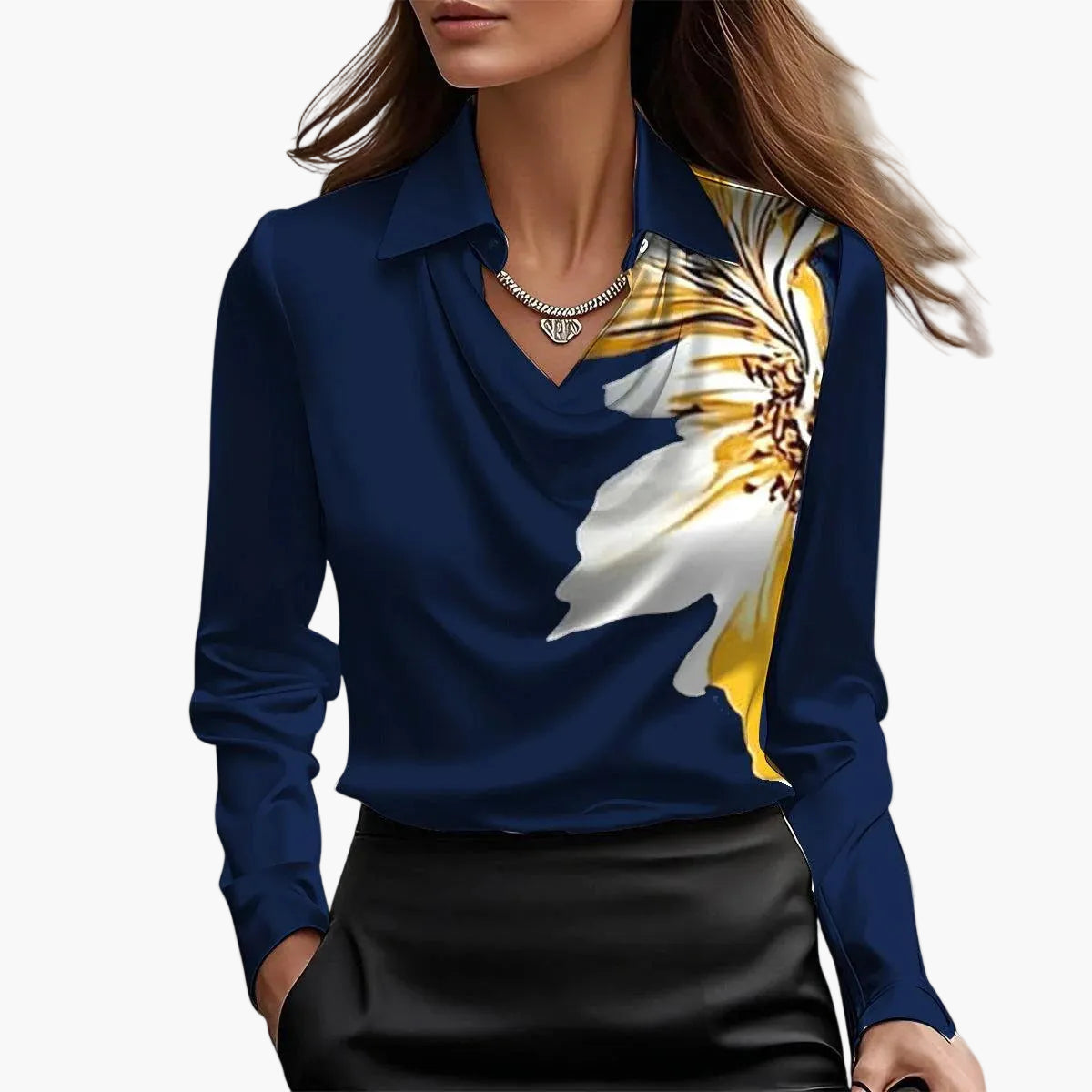 Dam Blus med vattenfallskrage – Elegant business- och fritidslook