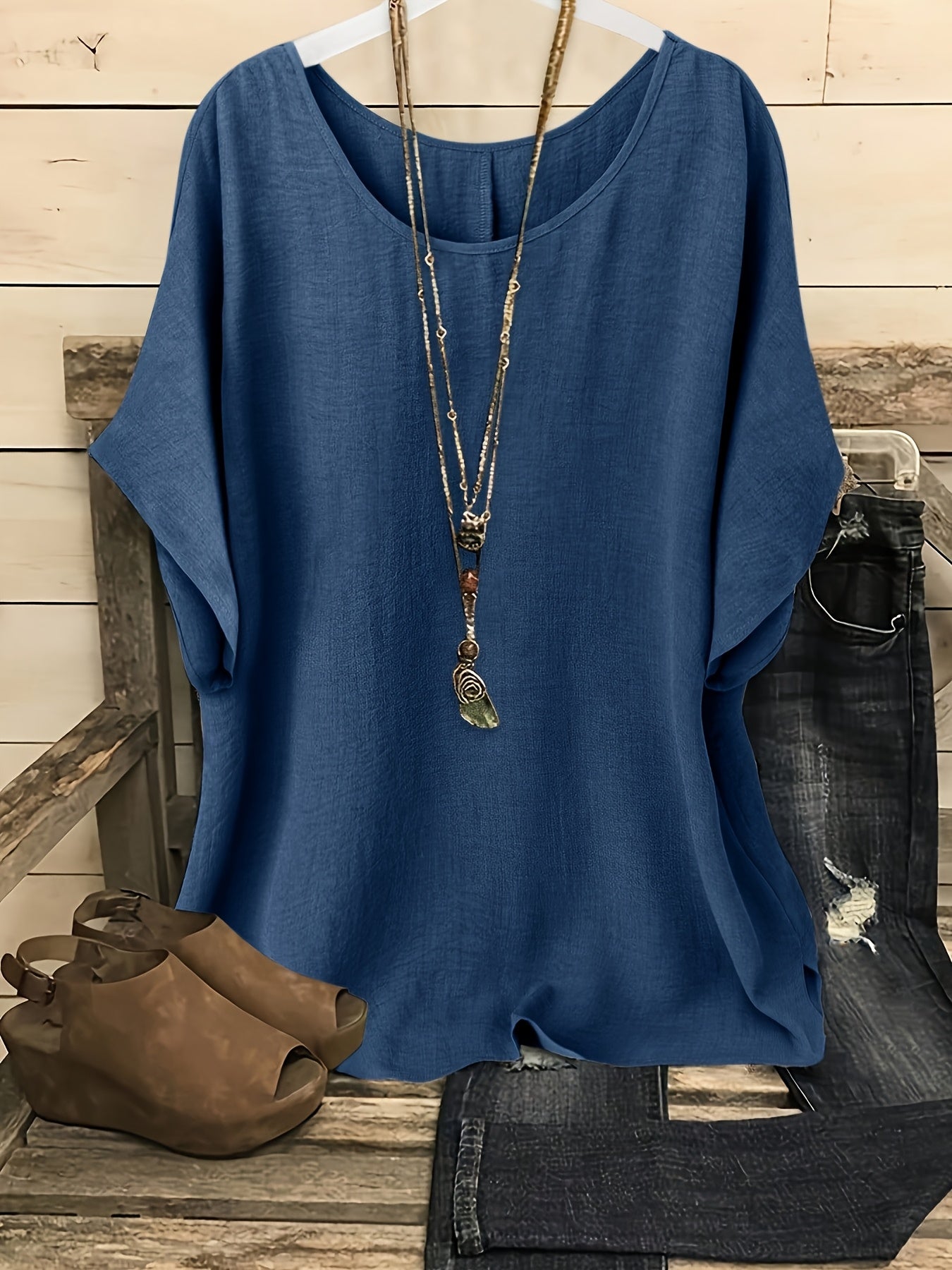 Damen Casual Oversize Bluse mit Rundhalsausschnitt – Perfekt für Alltag und Freizeit