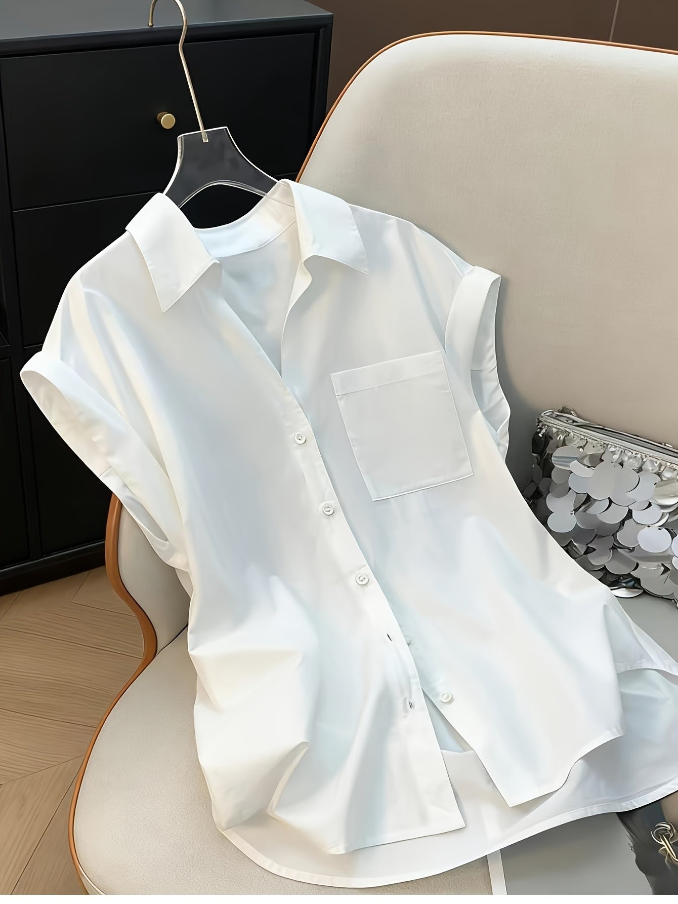 Blusa de mujer moderna de corte relajado, sin mangas, look clásico de negocios – Blusa versátil para oficina y tiempo libre
