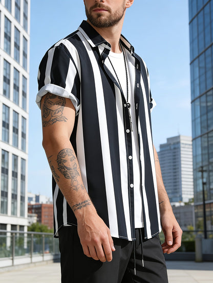 Camicia uomo a righe manica corta stile moderno streetwear tempo libero