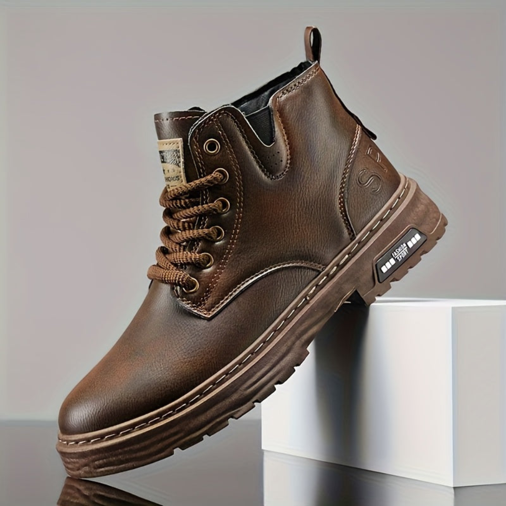 Herren Worker Boots mit Schnürung und Reißverschluss, Robuste Sohle