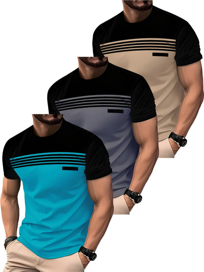 T-shirt uomo in stile biker con righe – Maglietta casual a maniche corte, moderna