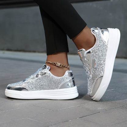 Dame Sneakers med Glimmer Plateau Fritid Trendy Sporty