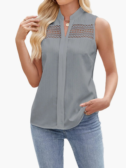 Damski elegancki top z koronką i stójką – lato, czas wolny, biuro