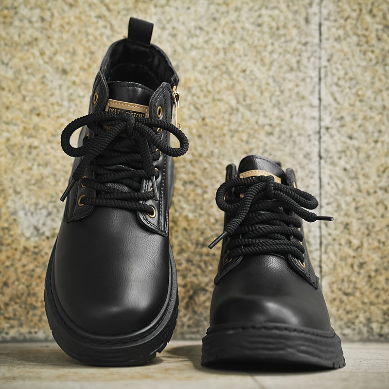 Herren Worker Boots mit Schnürung und Reißverschluss, Robuste Sohle