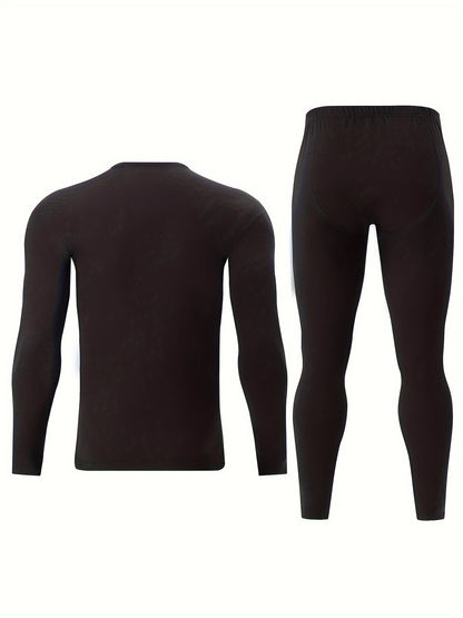 Thermo Unterwäsche Set Herren langärmliges Oberteil & lange Hose Schwarz
