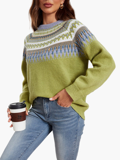 Damen Strickpullover im skandinavischen Stil mit geometrischem Muster, modisch und vielseitig für Herbst und Winter