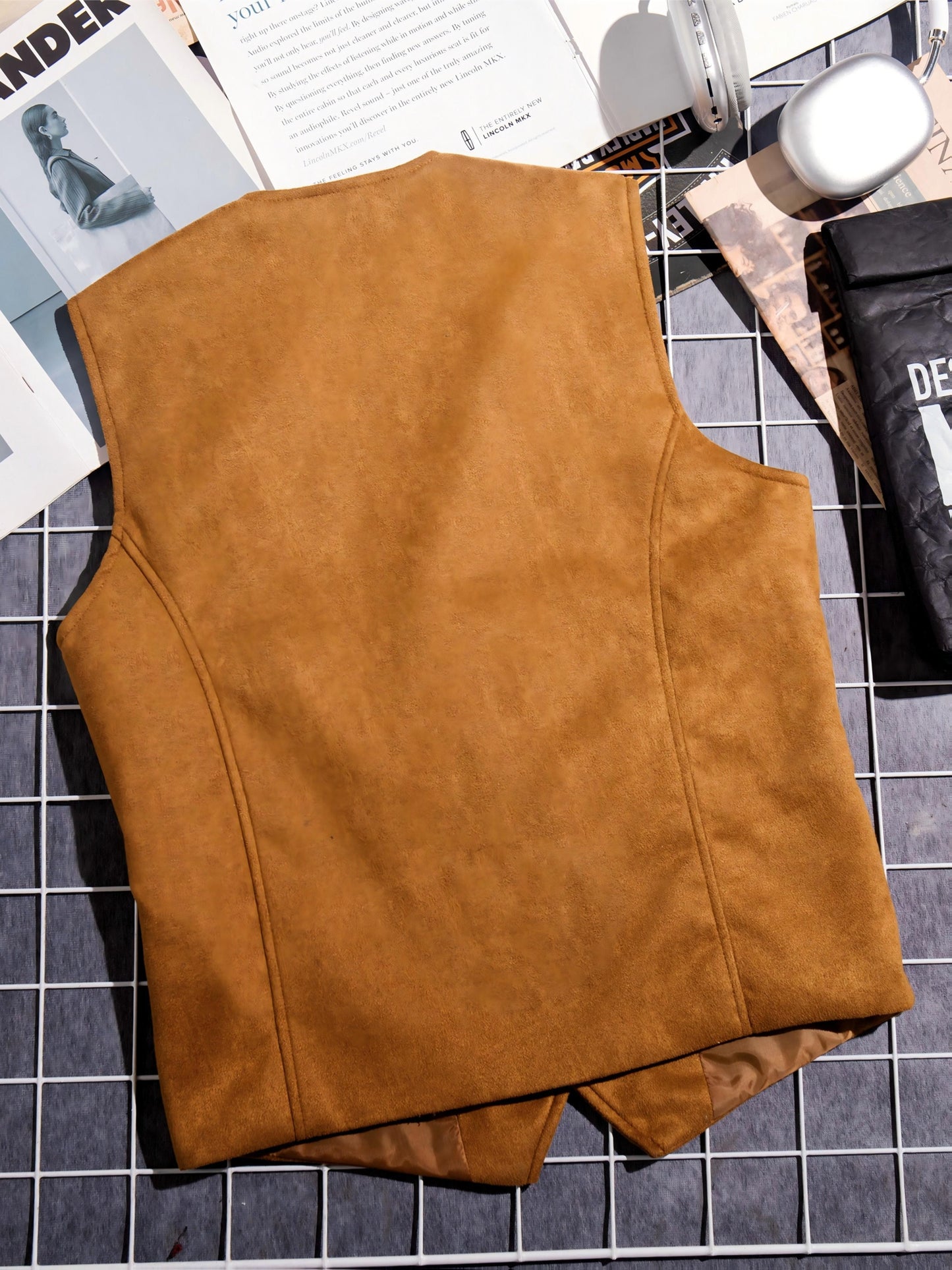 Herren Weste mit V-Ausschnitt, Knöpfen und Kette, Unifarben, Slim Fit