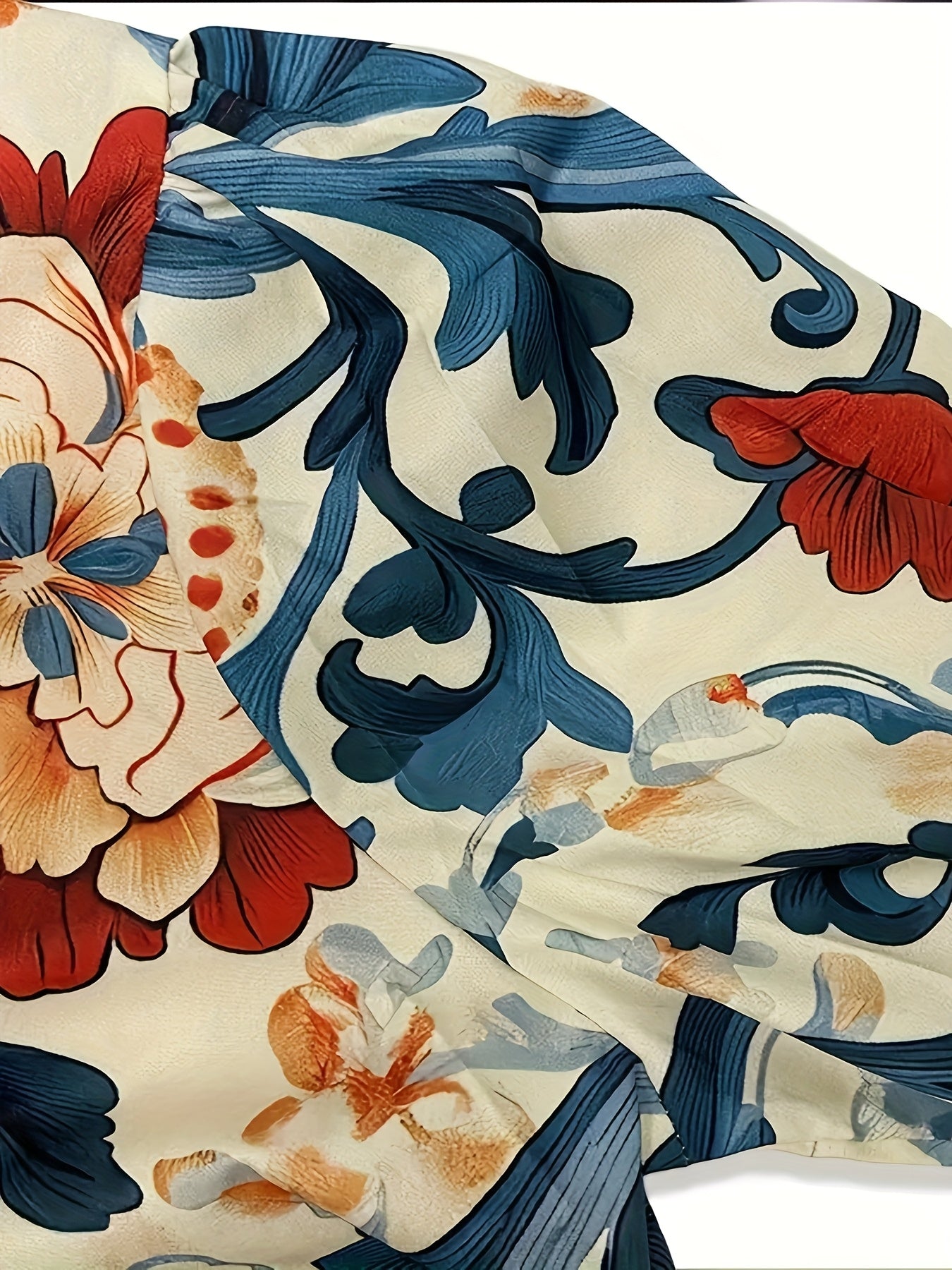 Blusa de mujer con estampado floral, cuello y puños a rayas