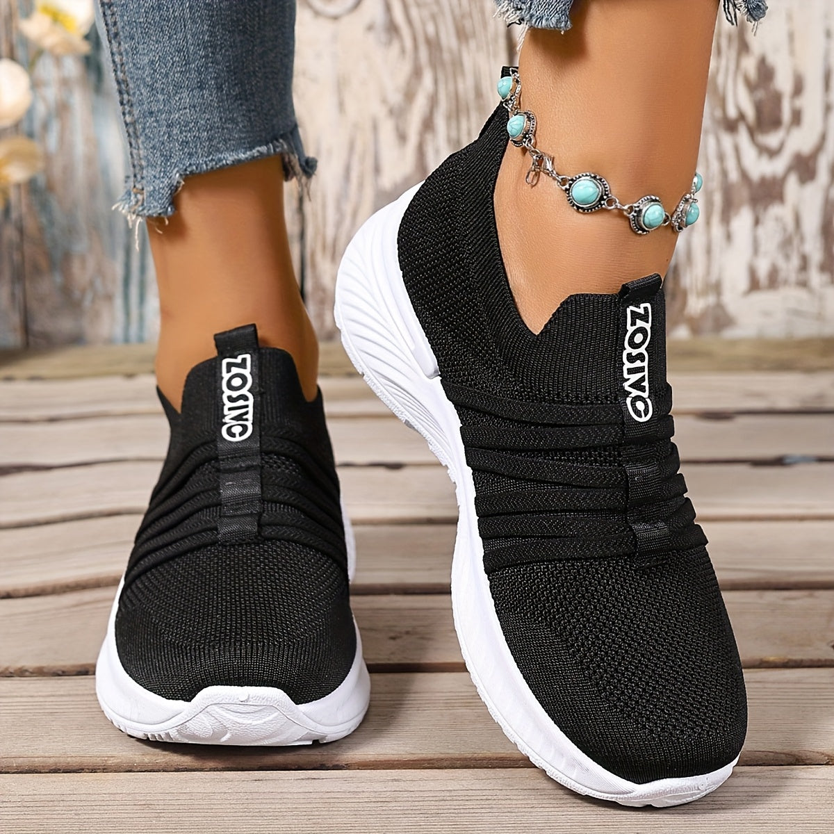 Sneaker Slip-On da donna con motivo a righe – Scarpe casual comode per tutti i giorni e viaggi