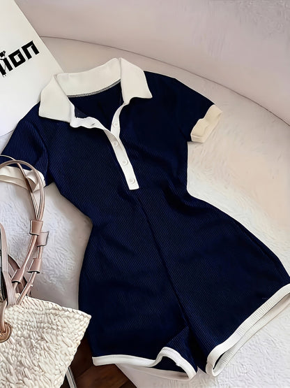 Combinaison short polo élégante pour femme, coupe skinny, pour l'été et les loisirs