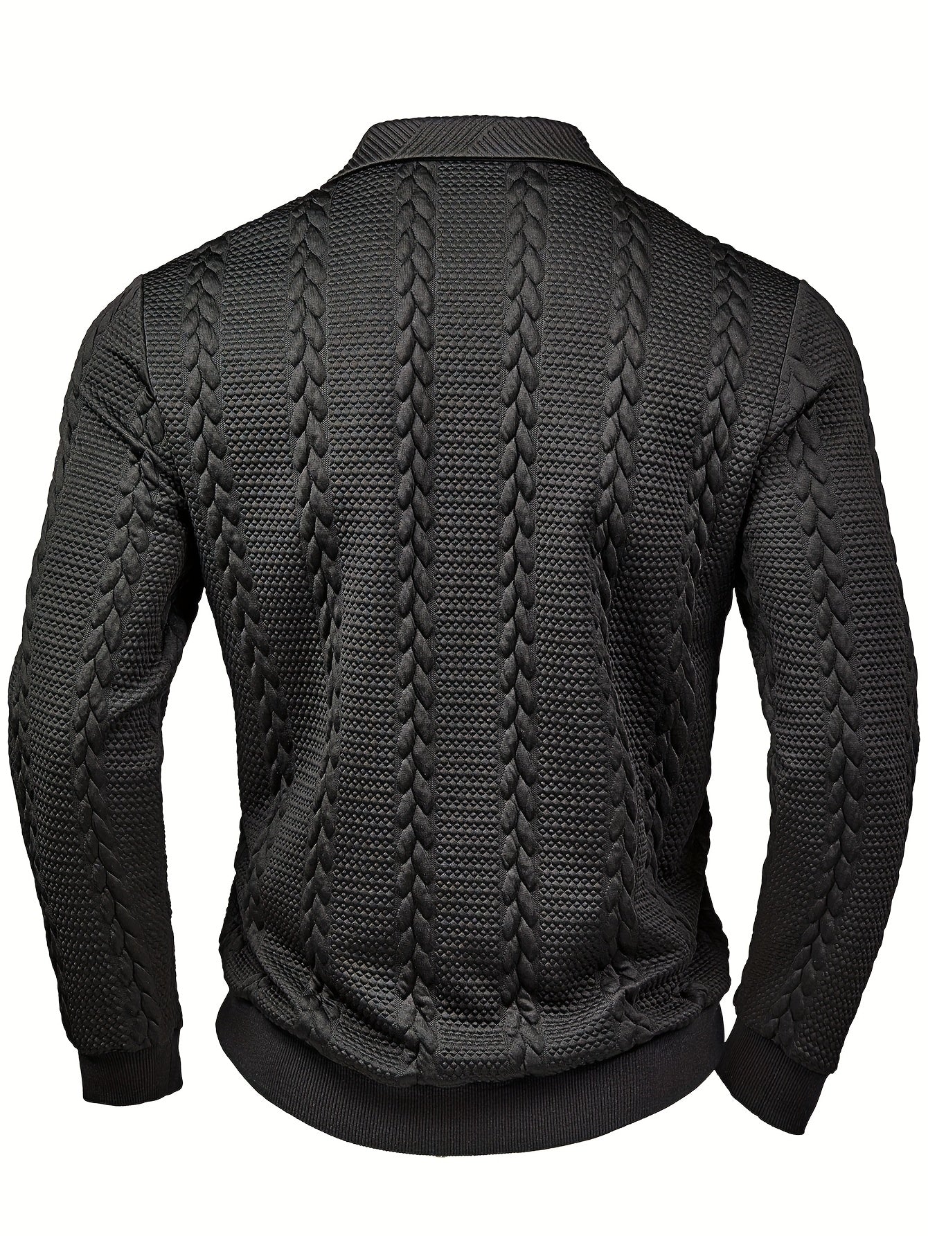 Polo da uomo in maglia a maniche lunghe con motivo intrecciato, grigio scuro