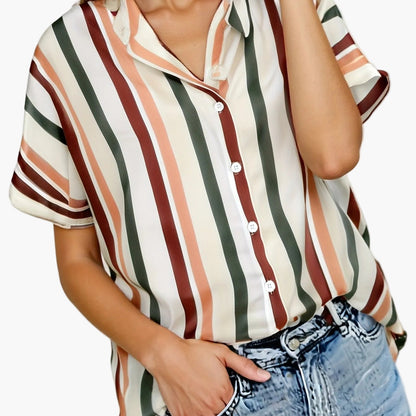 Dame afslappet stribet oversize bluse til sommer – elegant fritidsstil