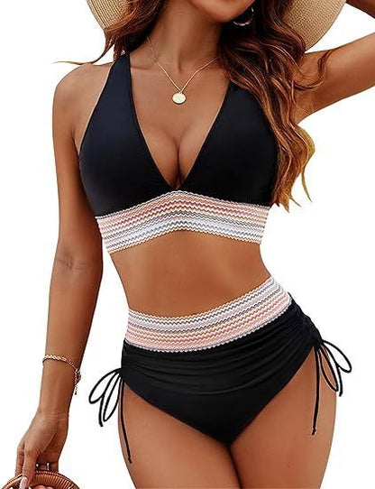 Catherine – Højtaljet damebikini med slidsdesign