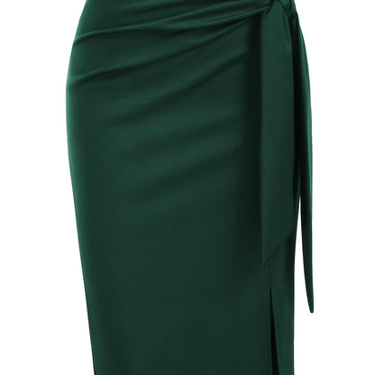 Gonna midi elegante da donna con dettaglio nodo e spacco – Perfetta per ufficio ed eventi