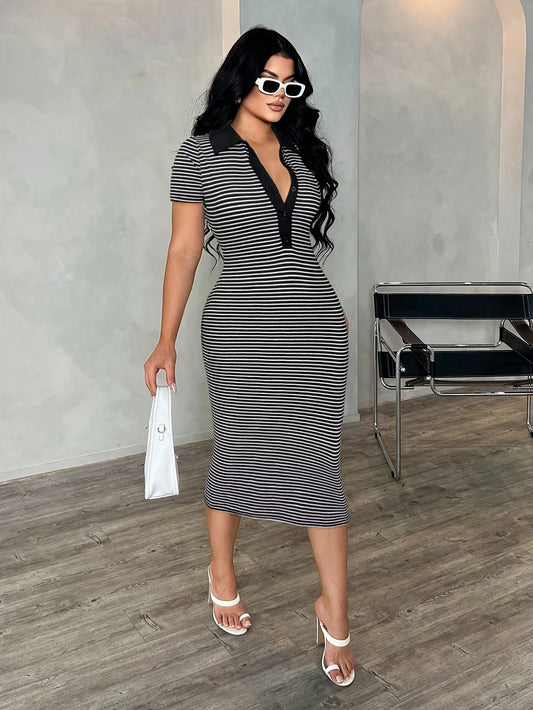 Vestido midi ajustado estilo polo para mujer – Look deportivo y elegante para el día a día