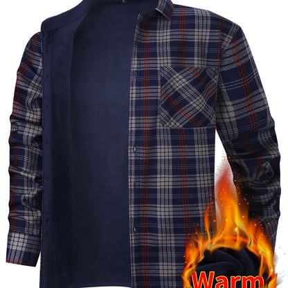 Giacca-camicia da uomo a quadri con fodera in pile e bottoni